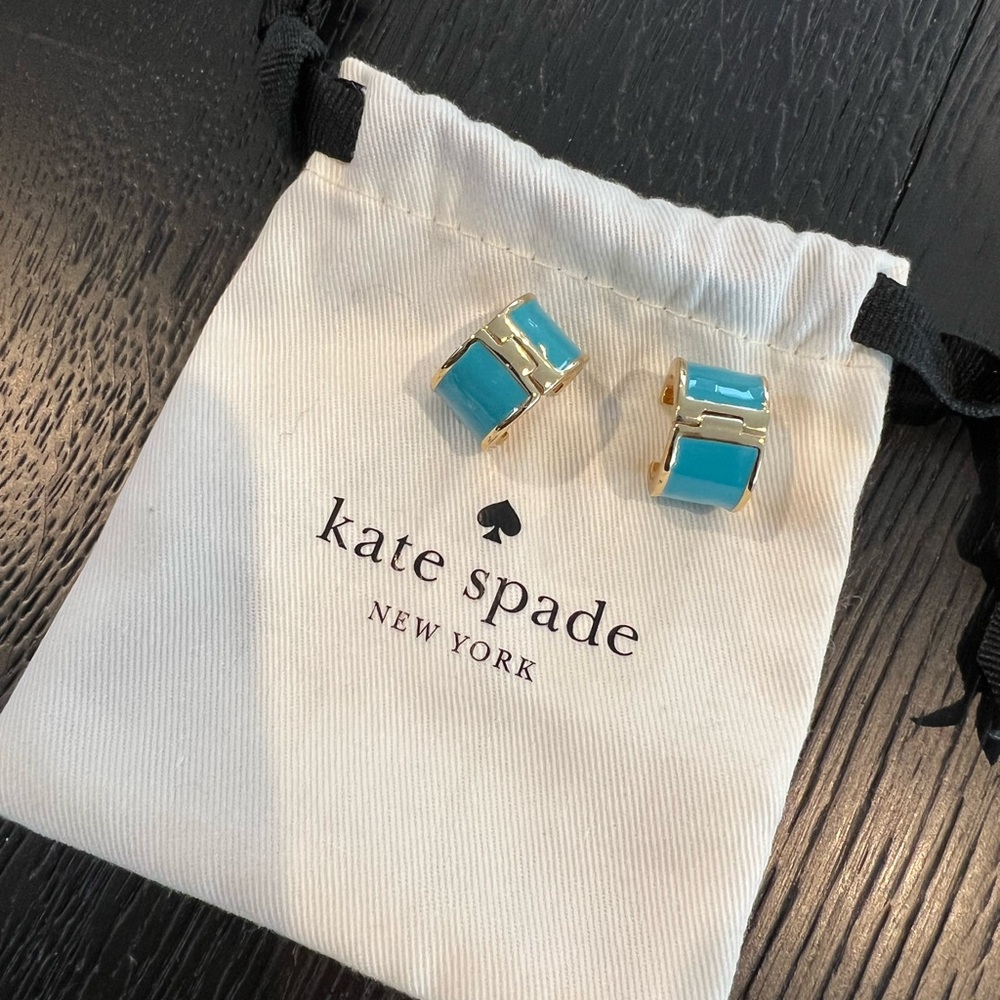 Kate Spade Turquoise & Gold Huggie Hoop Earrings with Dust Bag